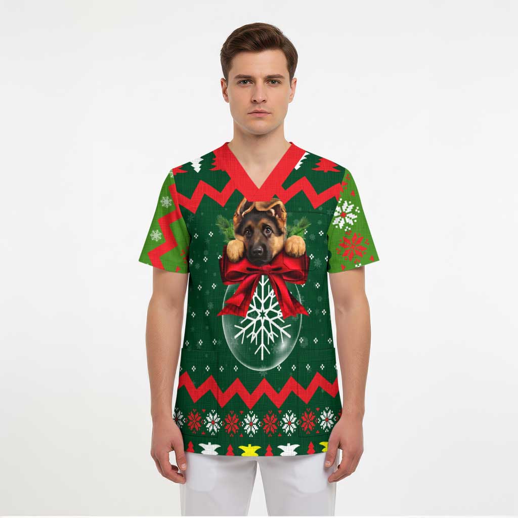 German Shepherd Ornament Christmas Scrub Top Xmas Holiday Patterns - Wonder Print Shop