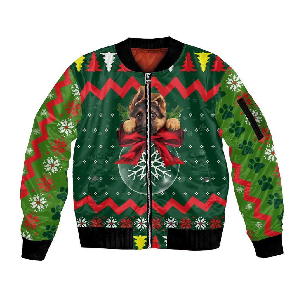 German Shepherd Ornament Christmas Sleeve Zip Bomber Jacket Xmas Holiday Patterns - Wonder Print Shop