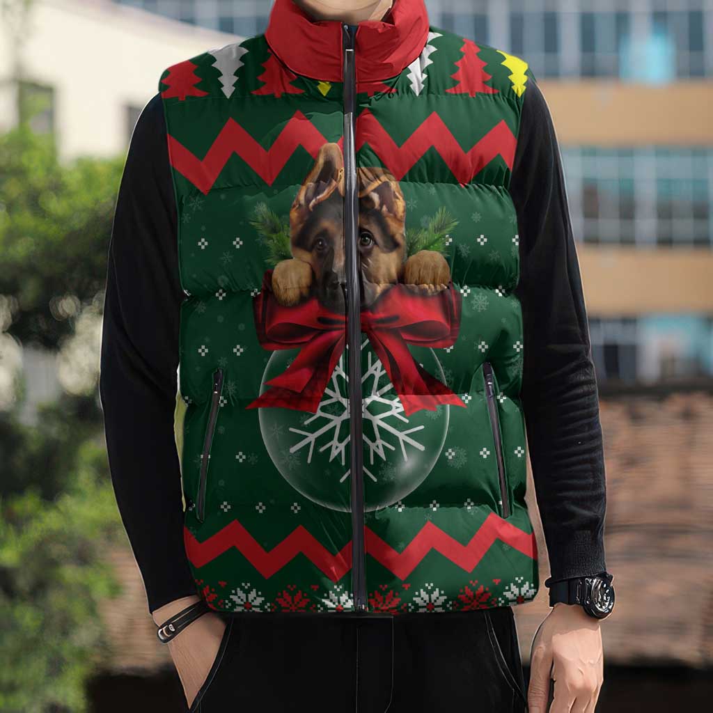 German Shepherd Ornament Christmas Sleeveless Puffer Jacket Xmas Holiday Patterns - Wonder Print Shop