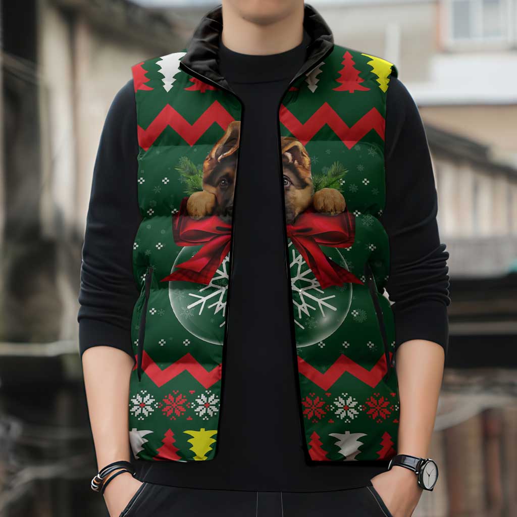 German Shepherd Ornament Christmas Sleeveless Puffer Jacket Xmas Holiday Patterns - Wonder Print Shop