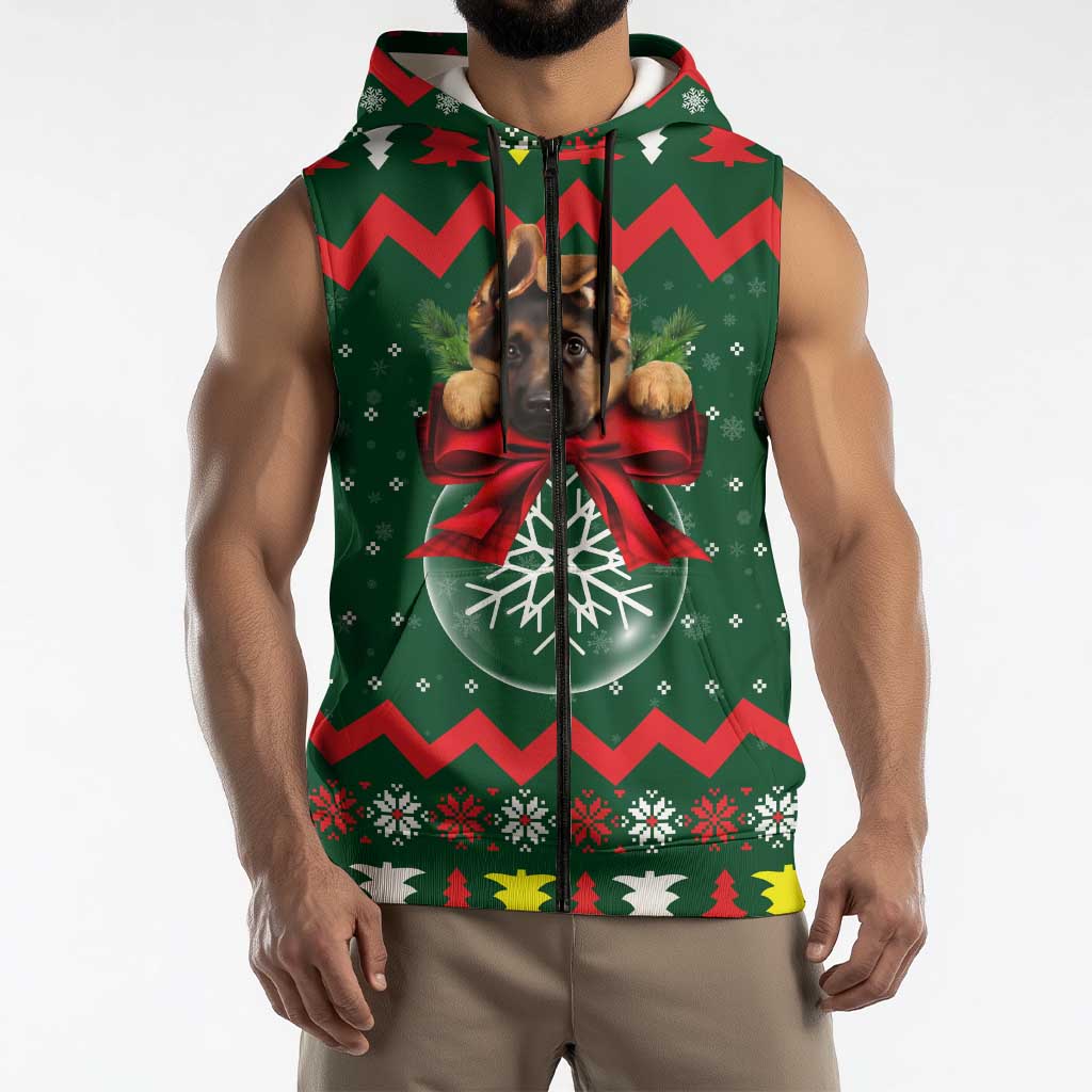 German Shepherd Ornament Christmas Sleeveless Zip Hoodie Xmas Holiday Patterns - Wonder Print Shop