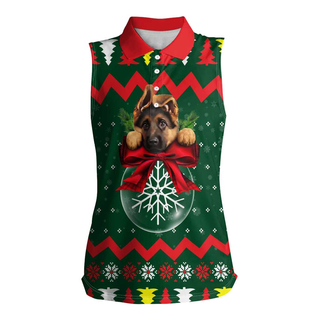 German Shepherd Ornament Christmas Women Sleeveless Polo Shirt Xmas Holiday Patterns - Wonder Print Shop