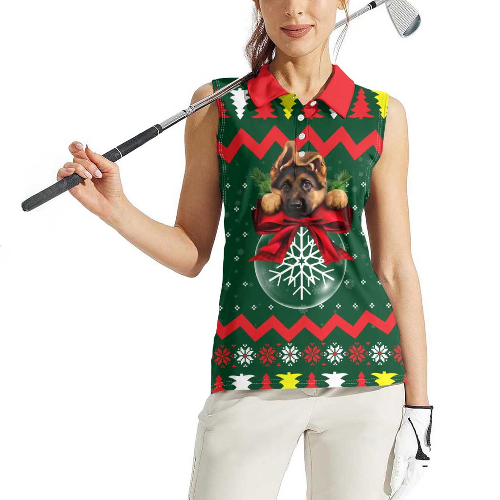 German Shepherd Ornament Christmas Women Sleeveless Polo Shirt Xmas Holiday Patterns - Wonder Print Shop