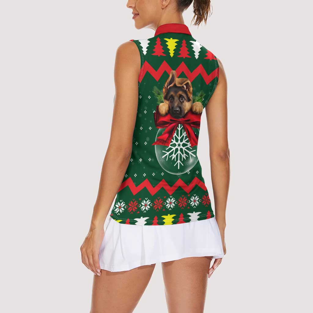 German Shepherd Ornament Christmas Women Sleeveless Polo Shirt Xmas Holiday Patterns - Wonder Print Shop