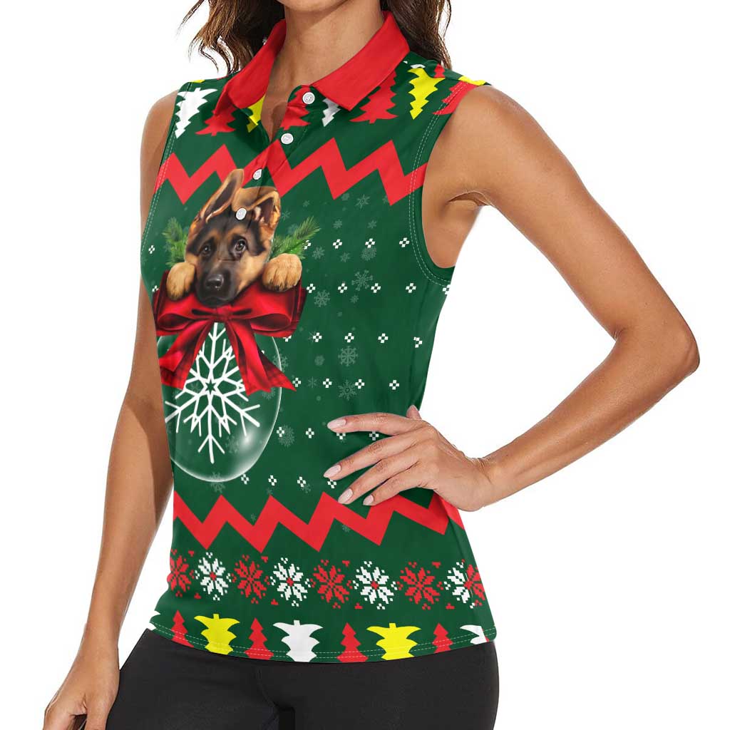 German Shepherd Ornament Christmas Women Sleeveless Polo Shirt Xmas Holiday Patterns - Wonder Print Shop