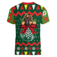 German Shepherd Ornament Christmas Women V-Neck T-Shirt Xmas Holiday Patterns - Wonder Print Shop