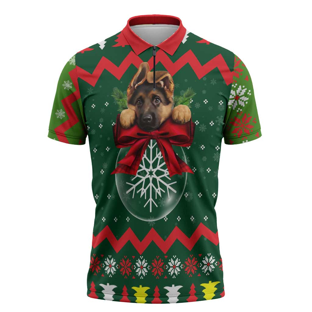 German Shepherd Ornament Christmas Zipper Polo Shirt Xmas Holiday Patterns - Wonder Print Shop