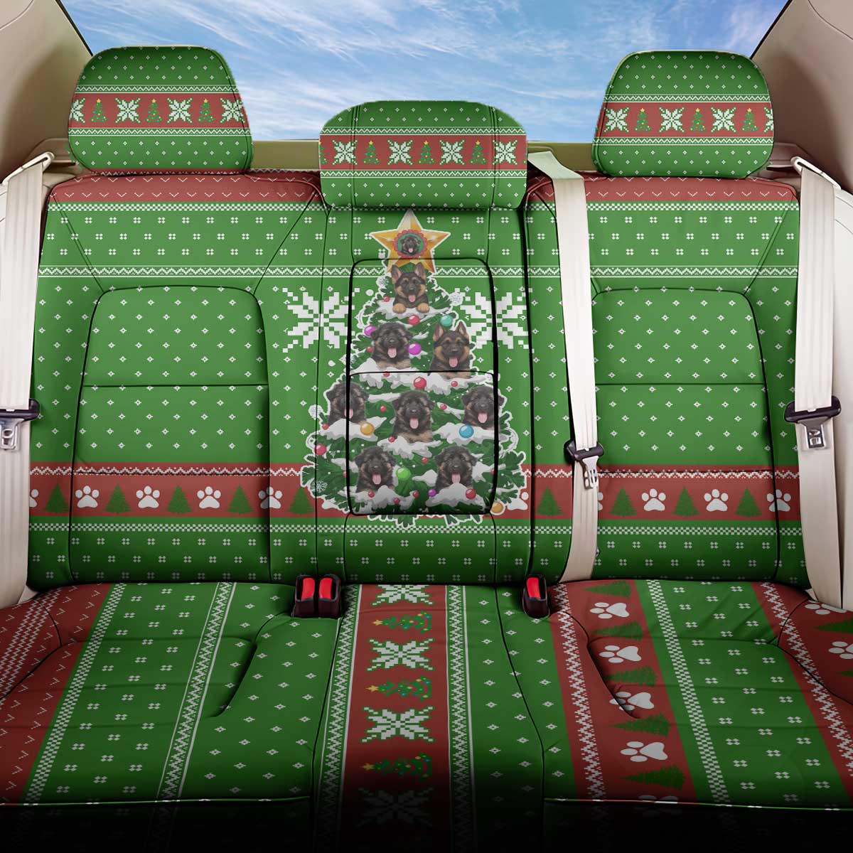 German Shepherd Pine Xmas Christmas Back Car Seat Cover Xmas Holiday Patterns - Wonder Print Shop