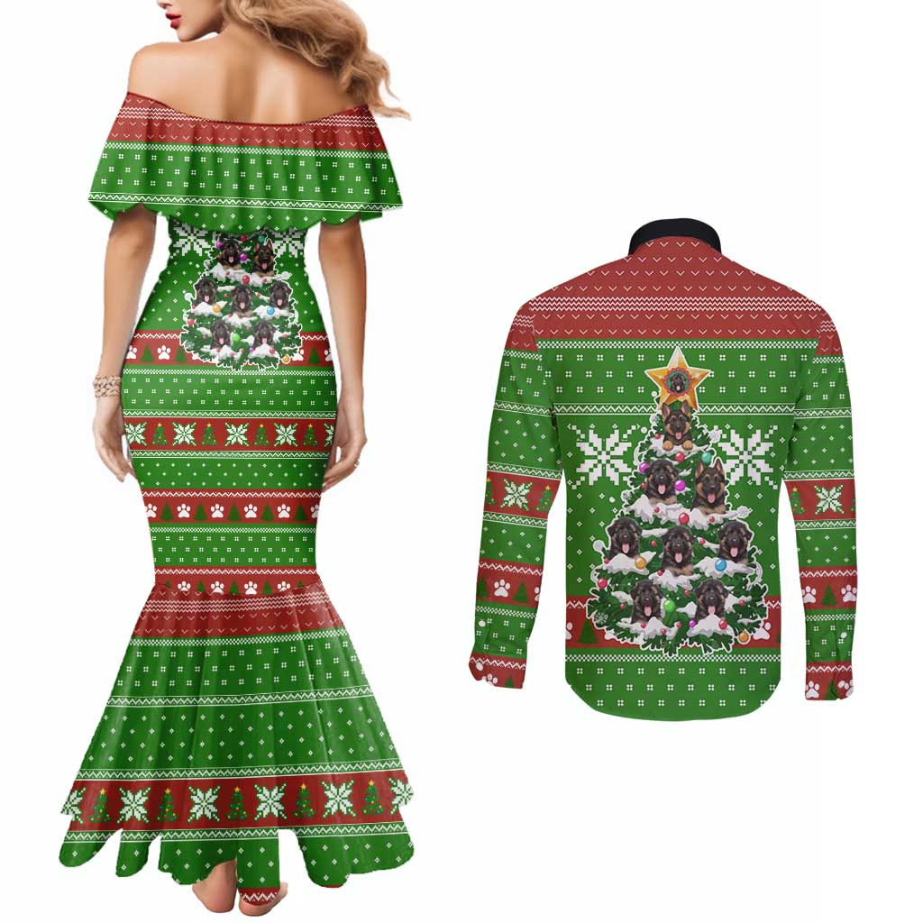 German Shepherd Pine Xmas Christmas Couples Matching Mermaid Dress and Long Sleeve Button Shirt Xmas Holiday Patterns - Wonder Print Shop