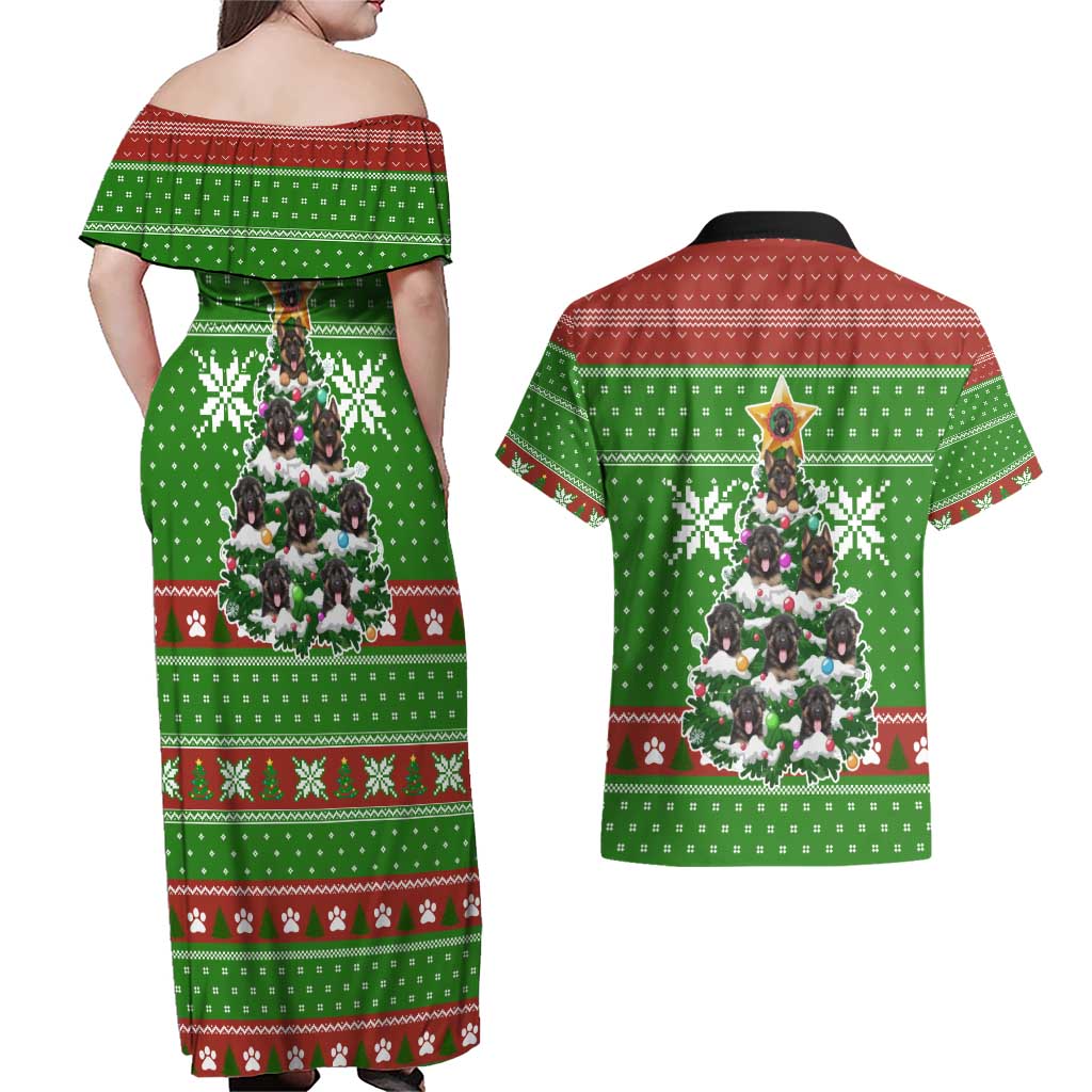German Shepherd Pine Xmas Christmas Couples Matching Off Shoulder Maxi Dress and Hawaiian Shirt Xmas Holiday Patterns - Wonder Print Shop