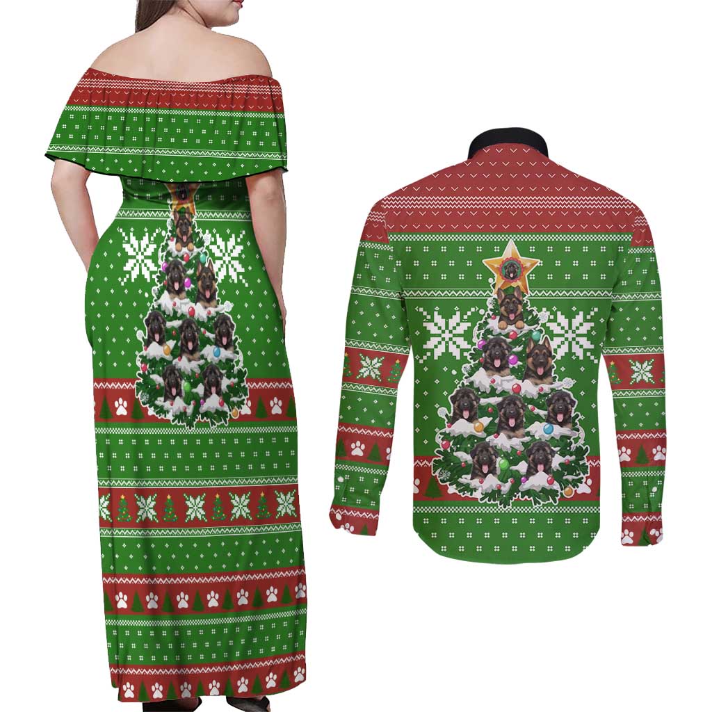 German Shepherd Pine Xmas Christmas Couples Matching Off Shoulder Maxi Dress and Long Sleeve Button Shirt Xmas Holiday Patterns - Wonder Print Shop