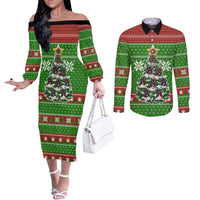 German Shepherd Pine Xmas Christmas Couples Matching Off The Shoulder Long Sleeve Dress and Long Sleeve Button Shirt Xmas Holiday Patterns - Wonder Print Shop