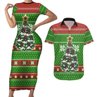 German Shepherd Pine Xmas Christmas Couples Matching Short Sleeve Bodycon Dress and Hawaiian Shirt Xmas Holiday Patterns - Wonder Print Shop
