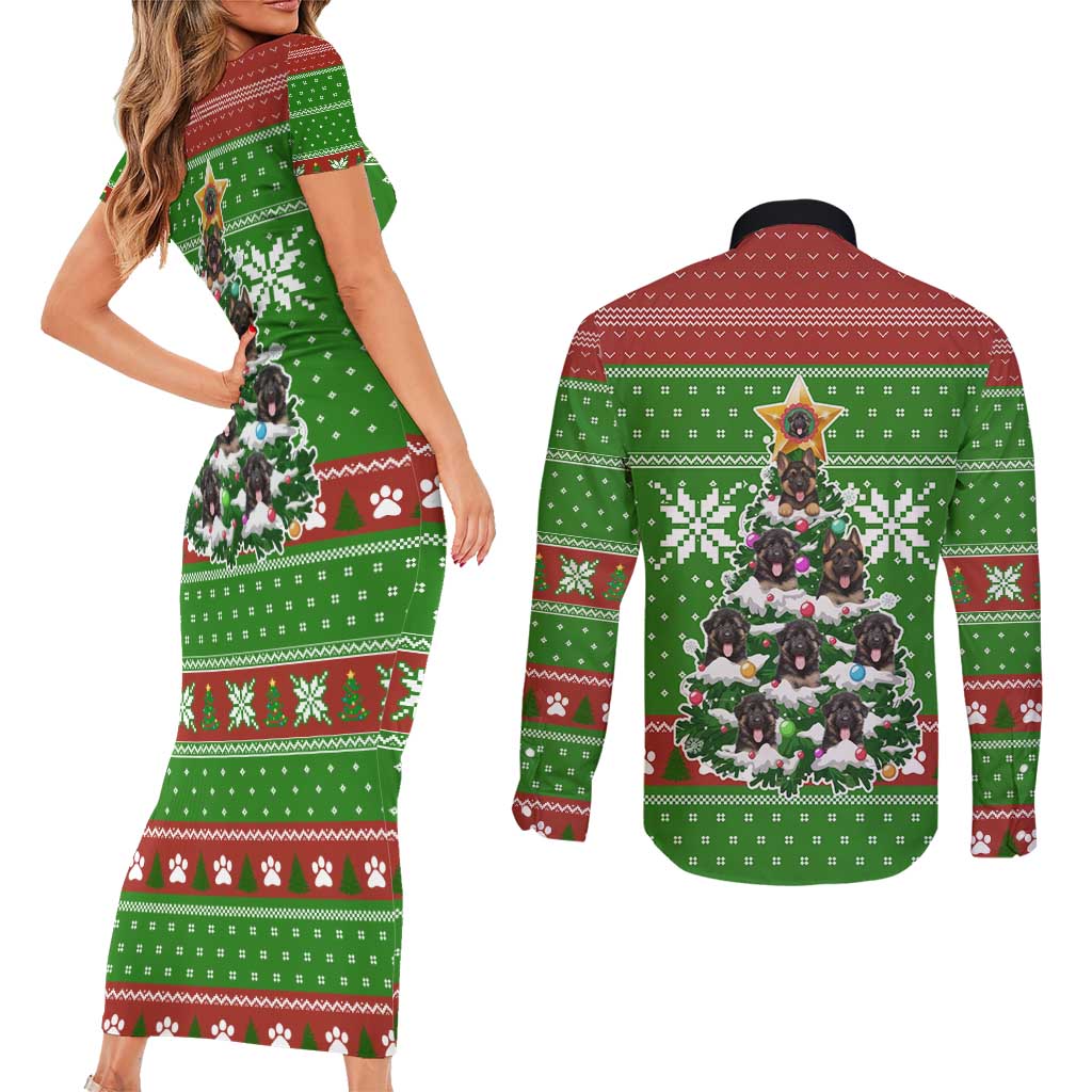 German Shepherd Pine Xmas Christmas Couples Matching Short Sleeve Bodycon Dress and Long Sleeve Button Shirt Xmas Holiday Patterns - Wonder Print Shop