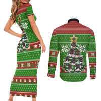 German Shepherd Pine Xmas Christmas Couples Matching Short Sleeve Bodycon Dress and Long Sleeve Button Shirt Xmas Holiday Patterns - Wonder Print Shop