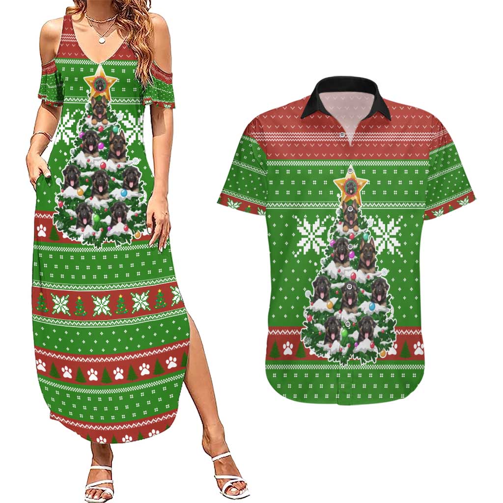 German Shepherd Pine Xmas Christmas Couples Matching Summer Maxi Dress and Hawaiian Shirt Xmas Holiday Patterns - Wonder Print Shop