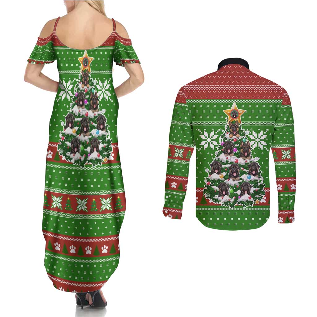 German Shepherd Pine Xmas Christmas Couples Matching Summer Maxi Dress and Long Sleeve Button Shirt Xmas Holiday Patterns - Wonder Print Shop