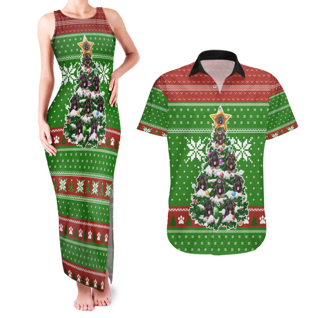 German Shepherd Pine Xmas Christmas Couples Matching Tank Maxi Dress and Hawaiian Shirt Xmas Holiday Patterns - Wonder Print Shop