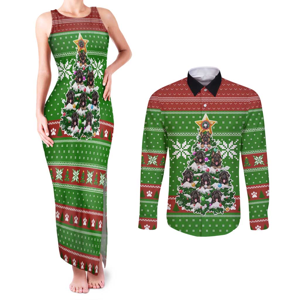 German Shepherd Pine Xmas Christmas Couples Matching Tank Maxi Dress and Long Sleeve Button Shirt Xmas Holiday Patterns - Wonder Print Shop