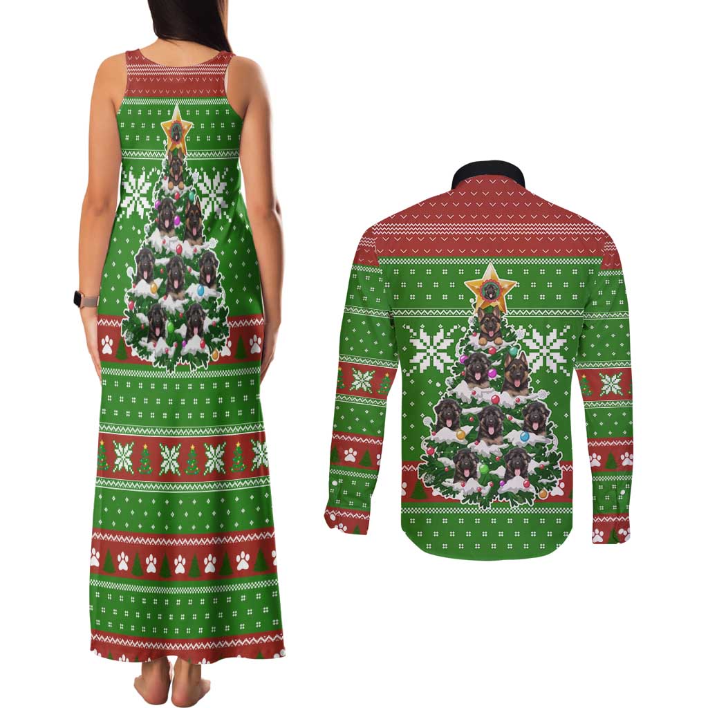 German Shepherd Pine Xmas Christmas Couples Matching Tank Maxi Dress and Long Sleeve Button Shirt Xmas Holiday Patterns - Wonder Print Shop