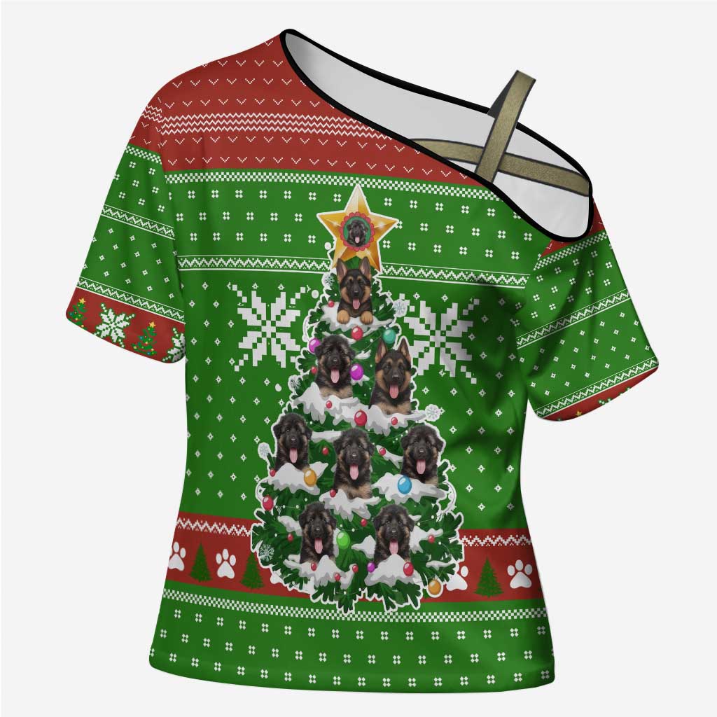 German Shepherd Pine Xmas Christmas Cross Shoulder Shirt Xmas Holiday Patterns - Wonder Print Shop
