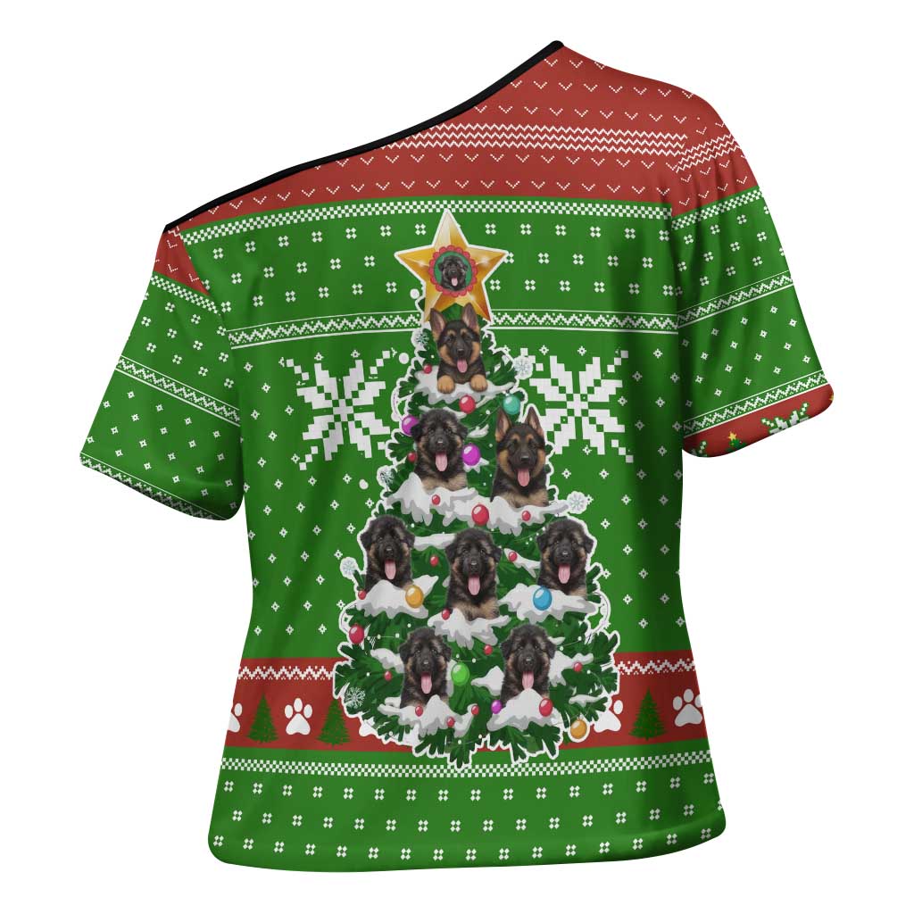 German Shepherd Pine Xmas Christmas Cross Shoulder Shirt Xmas Holiday Patterns - Wonder Print Shop
