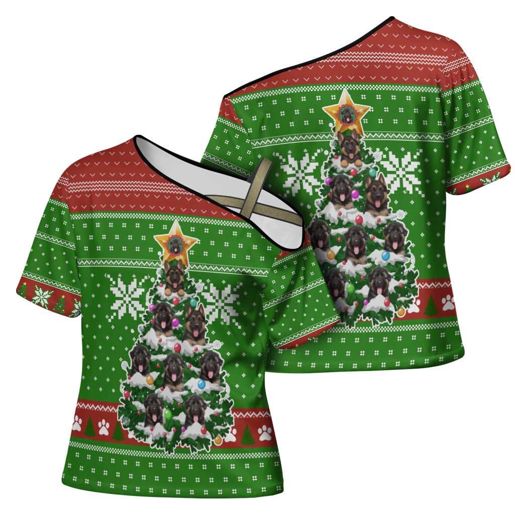 German Shepherd Pine Xmas Christmas Cross Shoulder Shirt Xmas Holiday Patterns - Wonder Print Shop