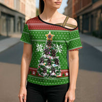 German Shepherd Pine Xmas Christmas Cross Shoulder Shirt Xmas Holiday Patterns - Wonder Print Shop