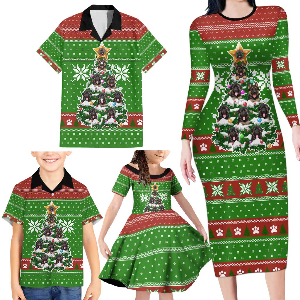 German Shepherd Pine Xmas Christmas Family Matching Long Sleeve Bodycon Dress and Hawaiian Shirt Xmas Holiday Patterns - Wonder Print Shop