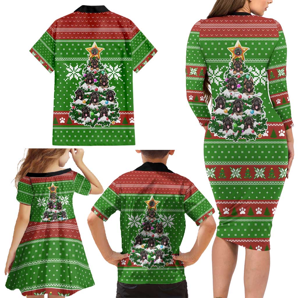 German Shepherd Pine Xmas Christmas Family Matching Long Sleeve Bodycon Dress and Hawaiian Shirt Xmas Holiday Patterns - Wonder Print Shop