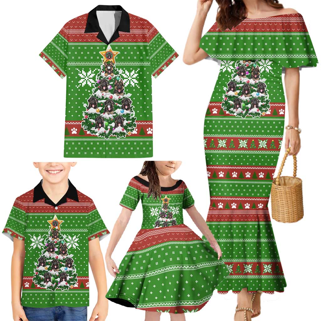 German Shepherd Pine Xmas Christmas Family Matching Mermaid Dress and Hawaiian Shirt Xmas Holiday Patterns - Wonder Print Shop