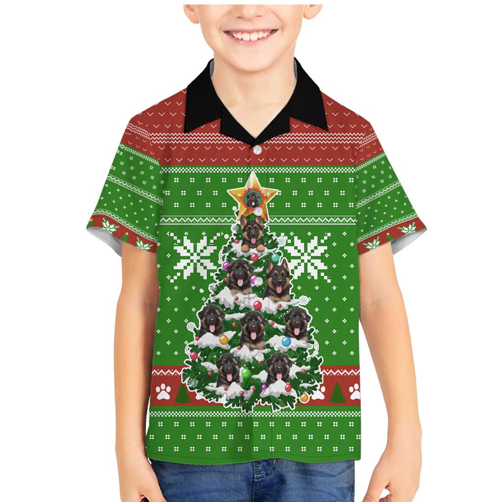 German Shepherd Pine Xmas Christmas Family Matching Mermaid Dress and Hawaiian Shirt Xmas Holiday Patterns - Wonder Print Shop