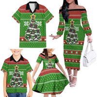 German Shepherd Pine Xmas Christmas Family Matching Off The Shoulder Long Sleeve Dress and Hawaiian Shirt Xmas Holiday Patterns - Wonder Print Shop