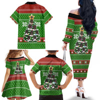German Shepherd Pine Xmas Christmas Family Matching Off The Shoulder Long Sleeve Dress and Hawaiian Shirt Xmas Holiday Patterns - Wonder Print Shop
