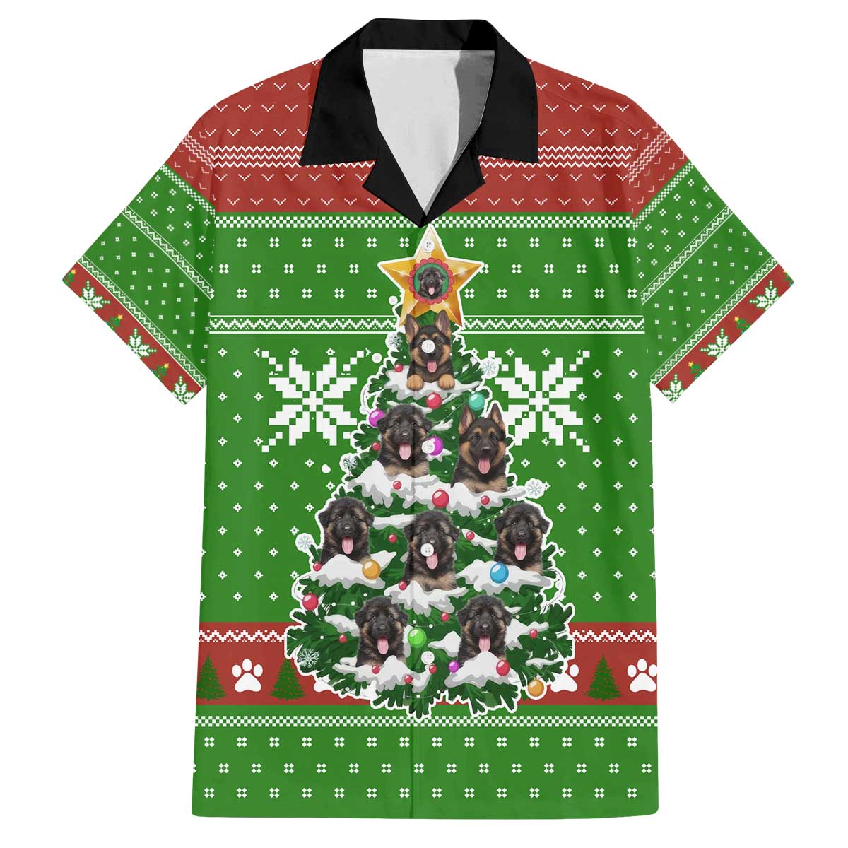 German Shepherd Pine Xmas Christmas Family Matching Off The Shoulder Long Sleeve Dress and Hawaiian Shirt Xmas Holiday Patterns - Wonder Print Shop