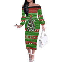 German Shepherd Pine Xmas Christmas Family Matching Off The Shoulder Long Sleeve Dress and Hawaiian Shirt Xmas Holiday Patterns - Wonder Print Shop