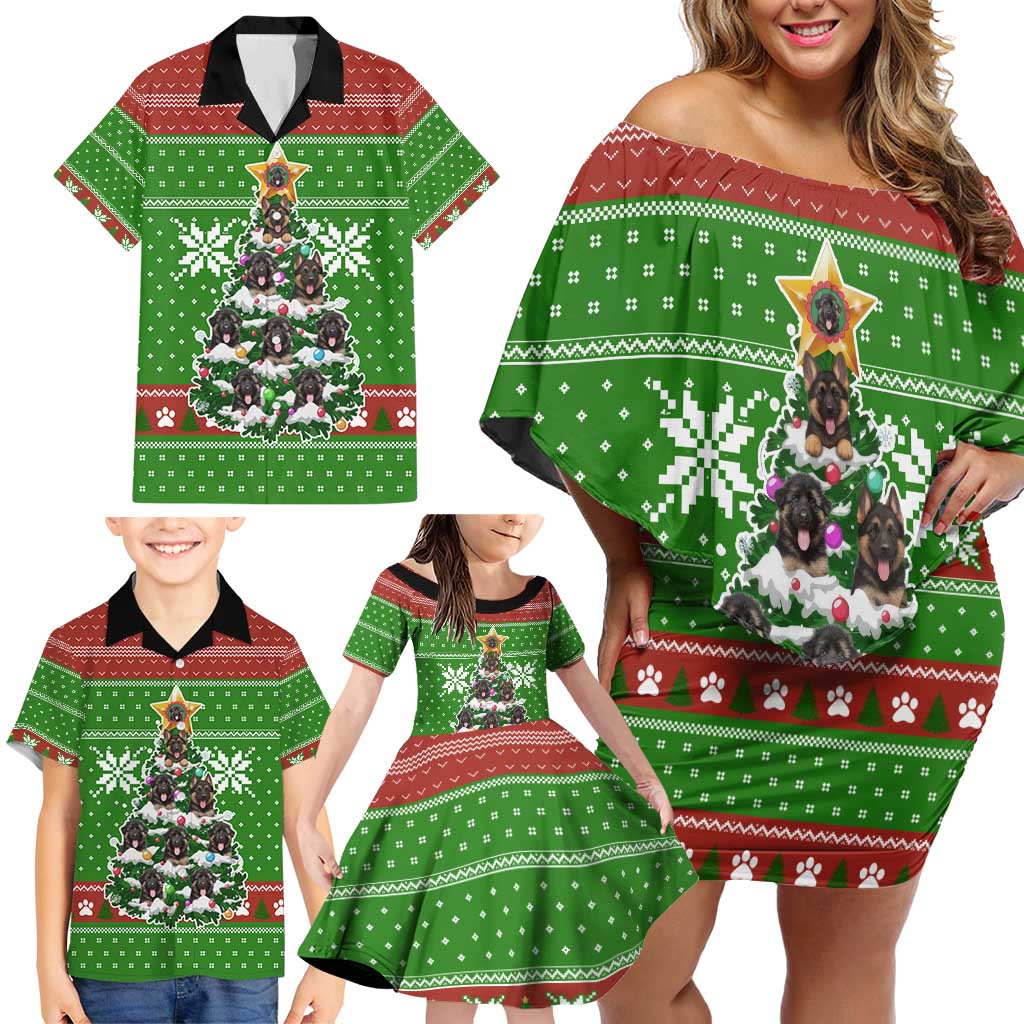German Shepherd Pine Xmas Christmas Family Matching Off Shoulder Short Dress and Hawaiian Shirt Xmas Holiday Patterns - Wonder Print Shop