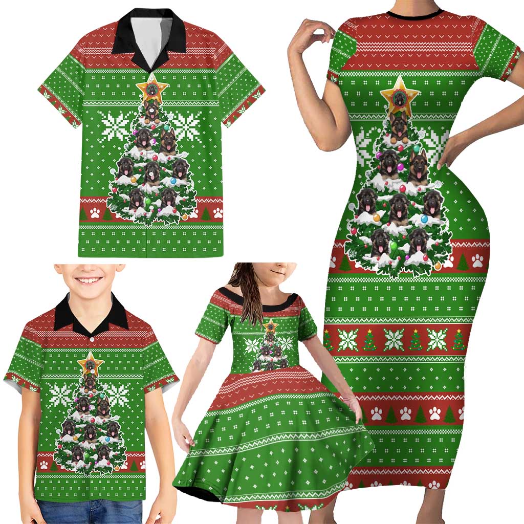 German Shepherd Pine Xmas Christmas Family Matching Short Sleeve Bodycon Dress and Hawaiian Shirt Xmas Holiday Patterns - Wonder Print Shop