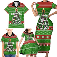 German Shepherd Pine Xmas Christmas Family Matching Short Sleeve Bodycon Dress and Hawaiian Shirt Xmas Holiday Patterns - Wonder Print Shop