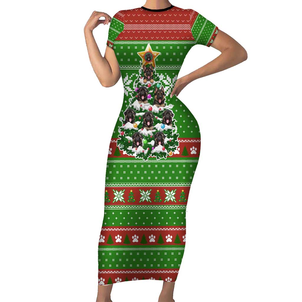 German Shepherd Pine Xmas Christmas Family Matching Short Sleeve Bodycon Dress and Hawaiian Shirt Xmas Holiday Patterns - Wonder Print Shop