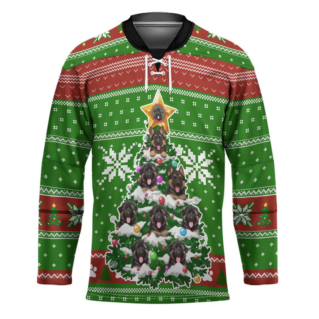 German Shepherd Pine Xmas Christmas Hockey Jersey Xmas Holiday Patterns - Wonder Print Shop
