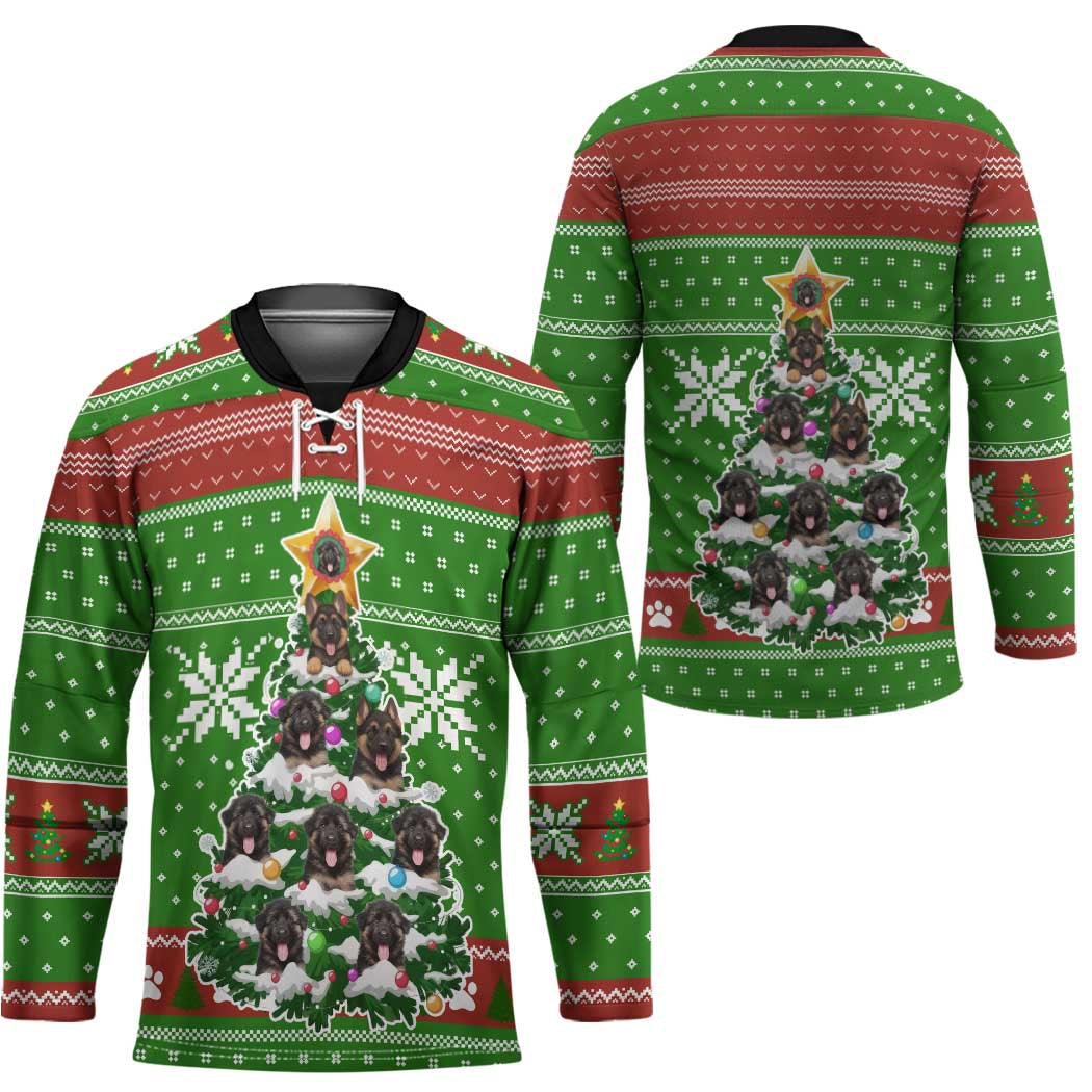 German Shepherd Pine Xmas Christmas Hockey Jersey Xmas Holiday Patterns - Wonder Print Shop