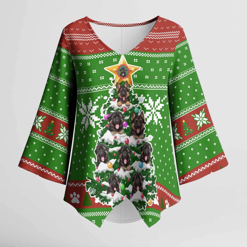 German Shepherd Pine Xmas Christmas Kimono Sleeve Blouse Xmas Holiday Patterns - Wonder Print Shop