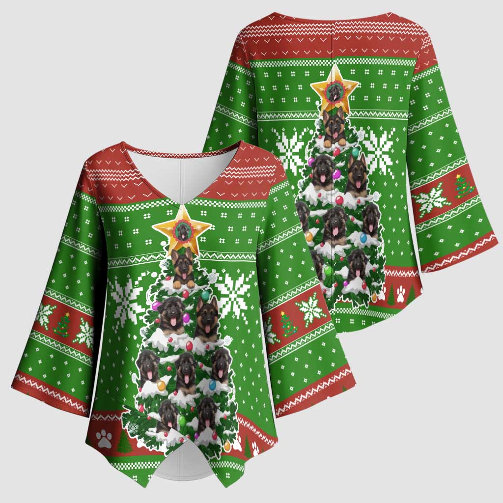 German Shepherd Pine Xmas Christmas Kimono Sleeve Blouse Xmas Holiday Patterns - Wonder Print Shop
