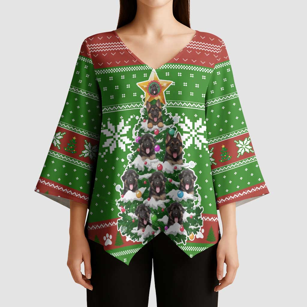 German Shepherd Pine Xmas Christmas Kimono Sleeve Blouse Xmas Holiday Patterns - Wonder Print Shop