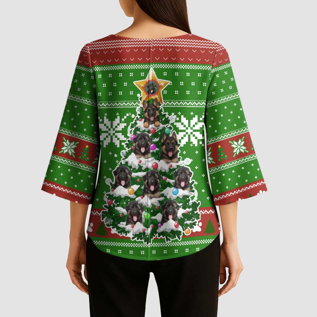 German Shepherd Pine Xmas Christmas Kimono Sleeve Blouse Xmas Holiday Patterns - Wonder Print Shop