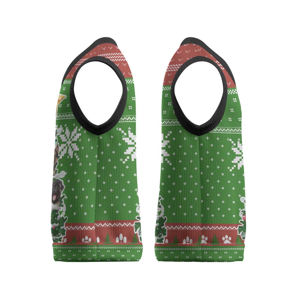 German Shepherd Pine Xmas Christmas Knitted V-Neck Vest Xmas Holiday Patterns - Wonder Print Shop