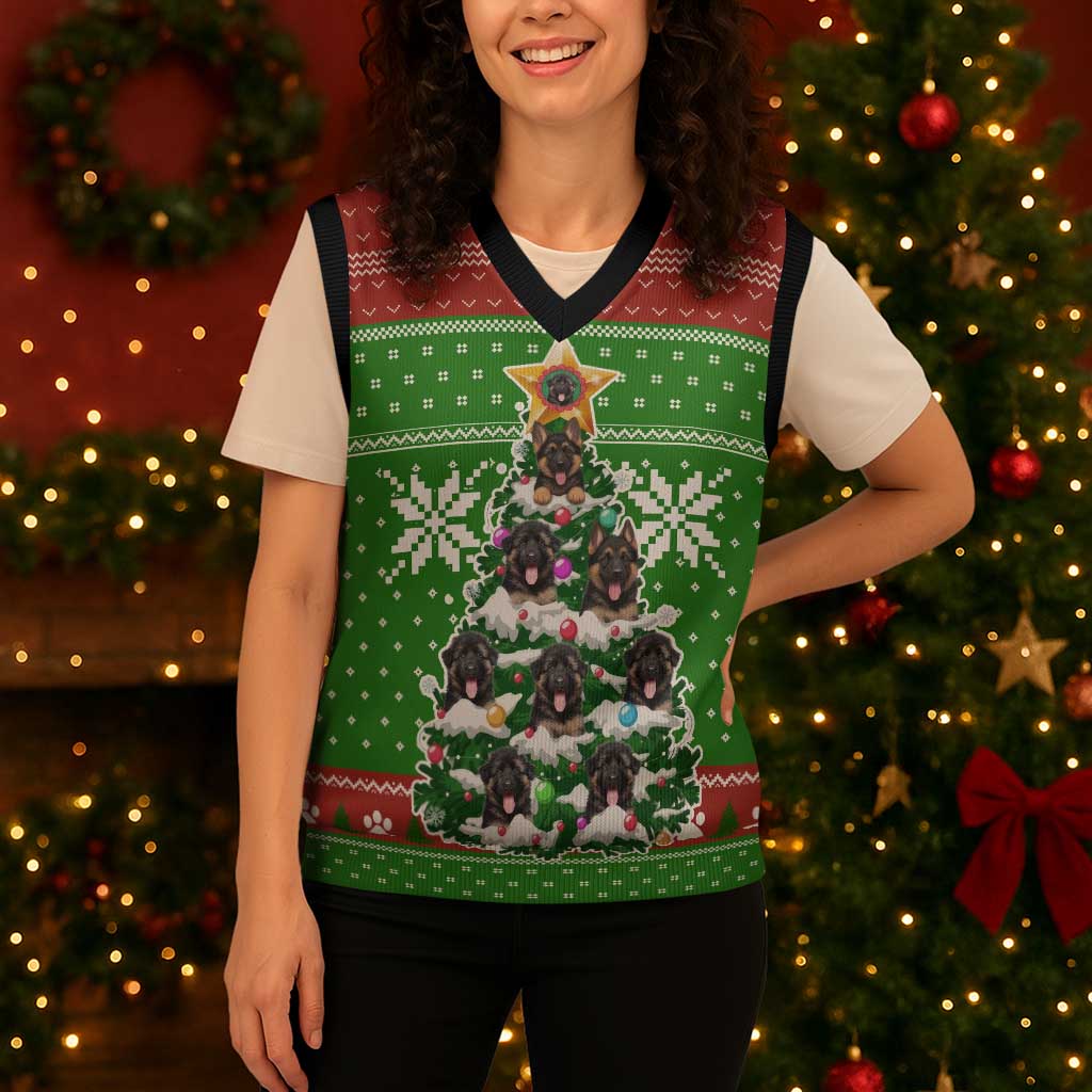 German Shepherd Pine Xmas Christmas Knitted V-Neck Vest Xmas Holiday Patterns - Wonder Print Shop