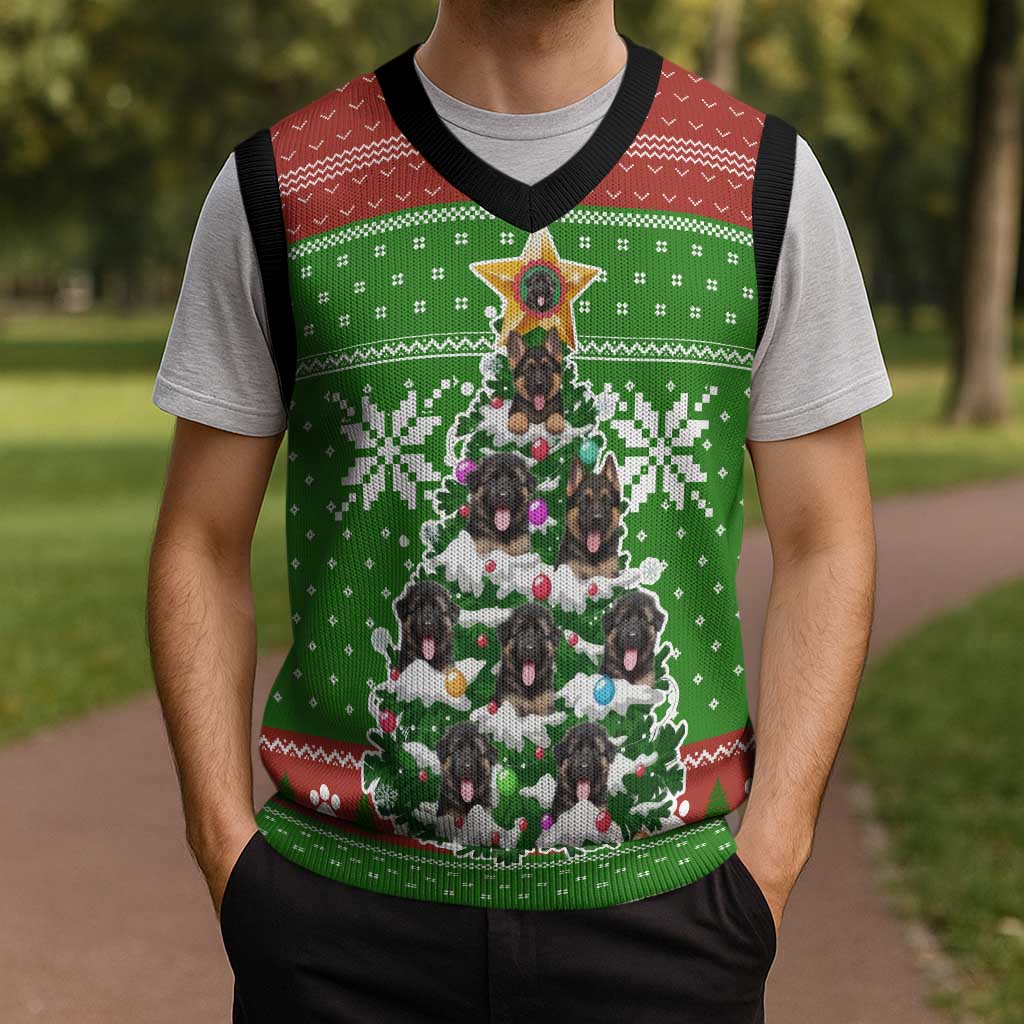 German Shepherd Pine Xmas Christmas Knitted V-Neck Vest Xmas Holiday Patterns - Wonder Print Shop