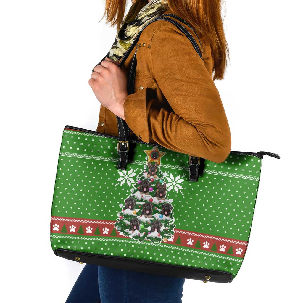 German Shepherd Pine Xmas Christmas Leather Tote Bag Xmas Holiday Patterns - Wonder Print Shop